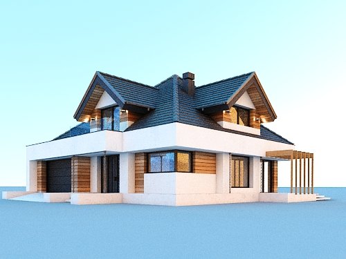 Projekt domu Opałek X 2G - widok z przodu i z boku