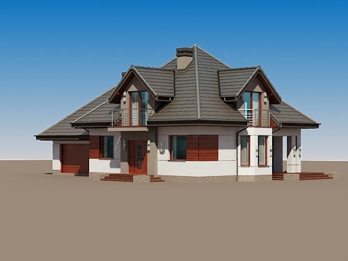 Projekt domu Śnieżka N 2G - widok z przodu i z boku