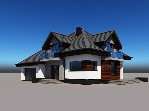 Projekt domu Alicja N 2G+ - widok z przodu i z boku