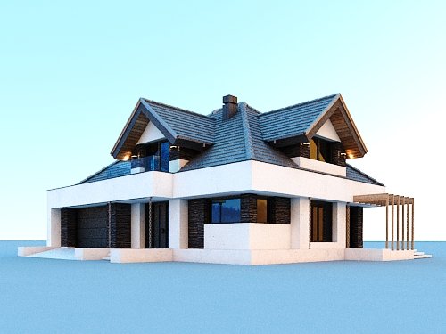 Projekt domu Alicja X 2G - widok z przodu i z boku