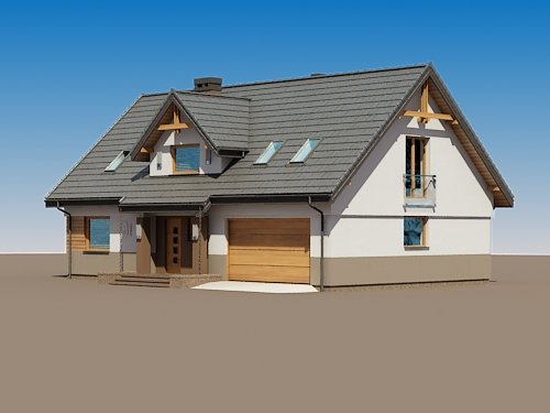 Projekt domu Dżin N 2G - widok z przodu i z boku