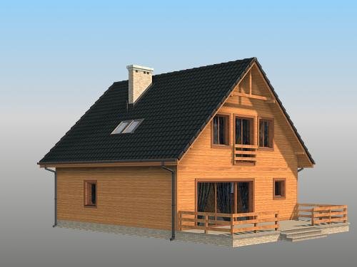 Projekt domu Kopciuszek (drewniany) - widok z boku i z tyłu