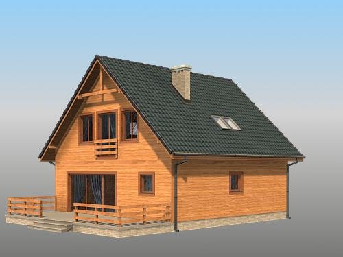 Projekt domu Kopciuszek (drewniany) - widok z tyłu i boku