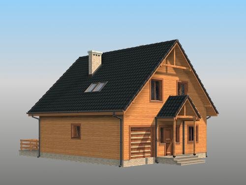 Projekt domu Kopciuszek (drewniany) - widok z boku i z przodu