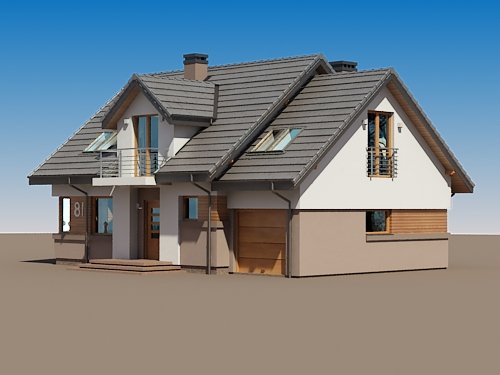 Projekt domu Koralgol II N - widok z przodu i z boku