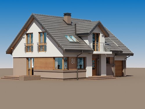 Projekt domu Koralgol II N - widok z boku i z przodu