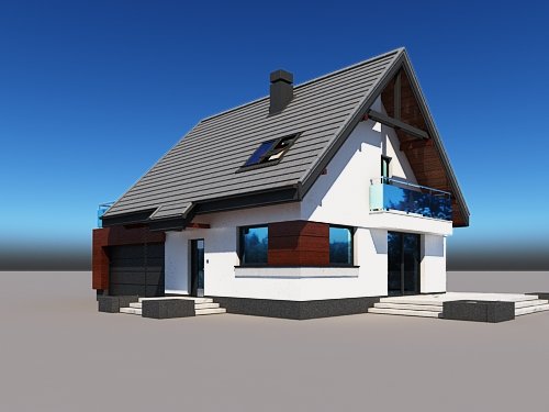 Projekt domu Lolek II N 2G - widok z przodu i z boku