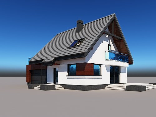 Projekt domu Lolek II N 2G - widok z przodu i z boku