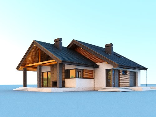 Projekt domu Maja II N+ - widok z boku i z przodu