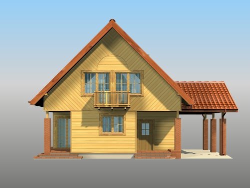 Projekt domu Niziołek (drewniany) - elewacja frontowa