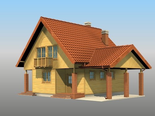 Projekt domu Niziołek (drewniany) - widok z przodu i z boku