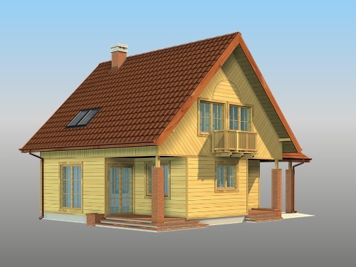 Projekt domu Niziołek (drewniany) - widok z boku i z przodu