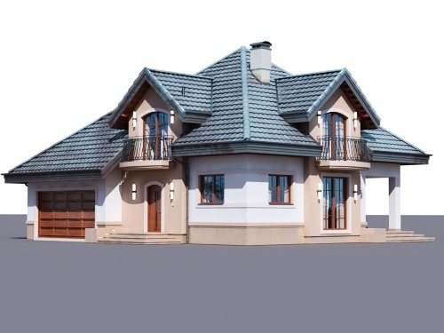 Projekt domu Opałek K 2G - widok z przodu i z boku