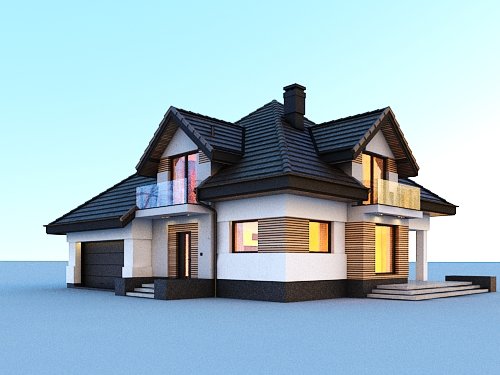 Projekt domu Opałek III N 2G - widok z przodu i z boku