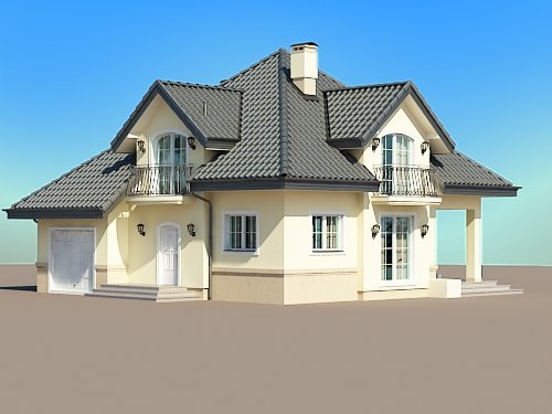 Projekt domu Opałek - widok z przodu i z boku