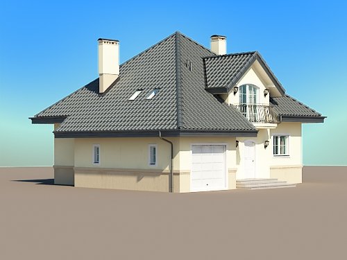 Projekt domu Opałek - widok z boku i z przodu