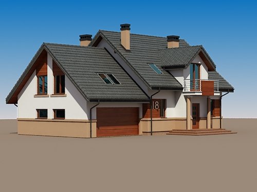 Projekt domu Puchatek N 2G - widok z boku i z przodu