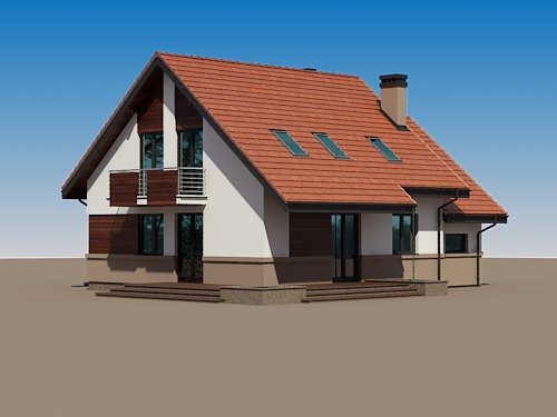 Projekt domu Puchatek N - widok z boku i z tyłu