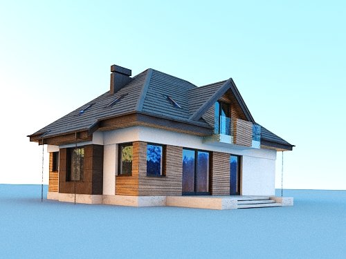 Projekt domu Reksio N+ - widok z boku i z tyłu