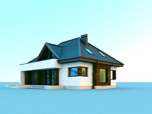 Projekt domu Reksio X - widok z przodu i z boku