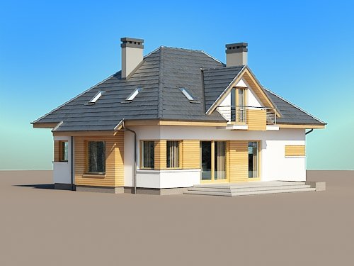 Projekt domu Reksio - widok z boku i z tyłu