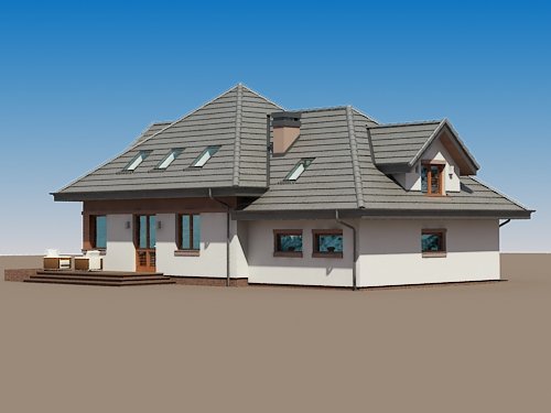 Projekt domu Rumcajs N 2G - widok z tyłu i boku