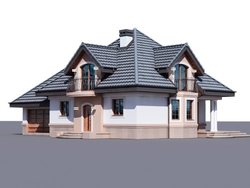 Projekt domu Śnieżka K 2G - widok z przodu i z boku