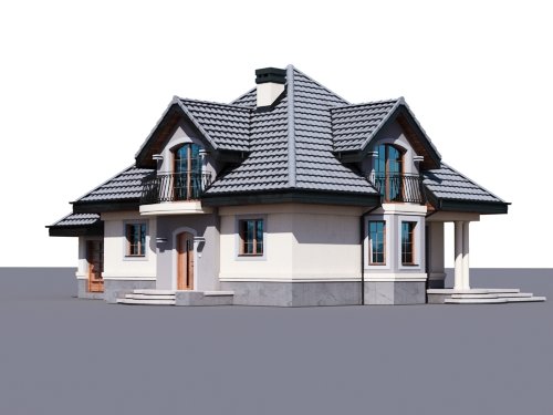 Projekt domu Śnieżka K - widok z przodu i z boku
