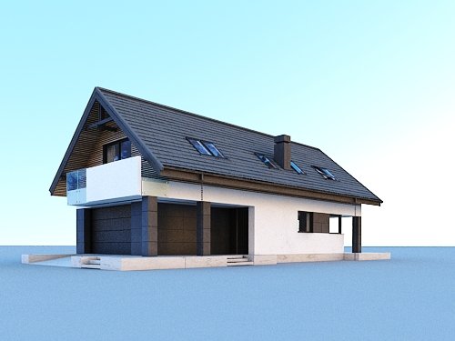 Projekt domu Szach N 2G+ - widok z przodu i z boku