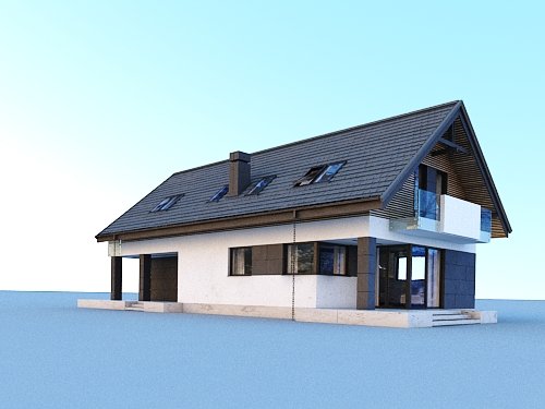 Projekt domu Szach N 2G+ - widok z boku i z tyłu