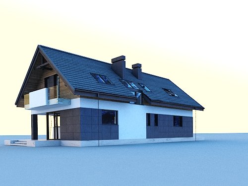 Projekt domu Szach N 2G+ - widok z tyłu i boku