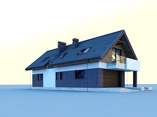 Projekt domu Szach N 2G+ - widok z boku i z przodu