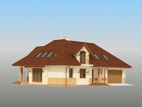 Projekt domu Szejk 2G - widok z boku i z przodu