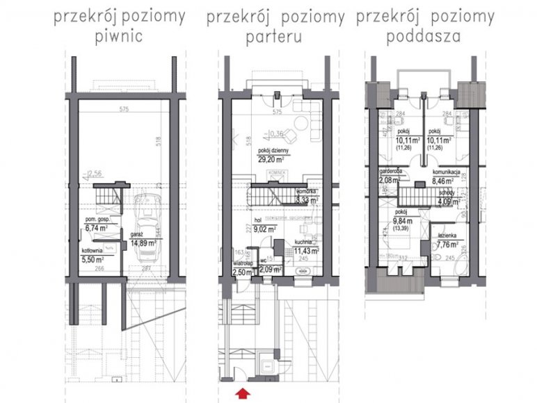 szeregówka z podpiwniczeniem - segment