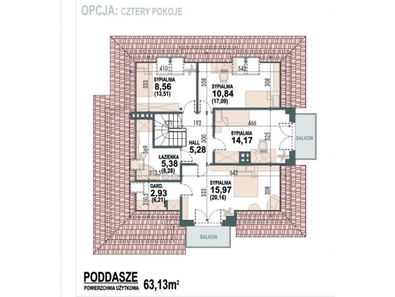 Rzut poddasza - opcja 4 pokoje