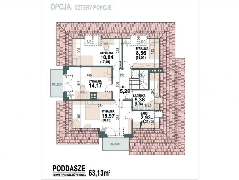 Rzut poddasza - opcja 4 pokoje