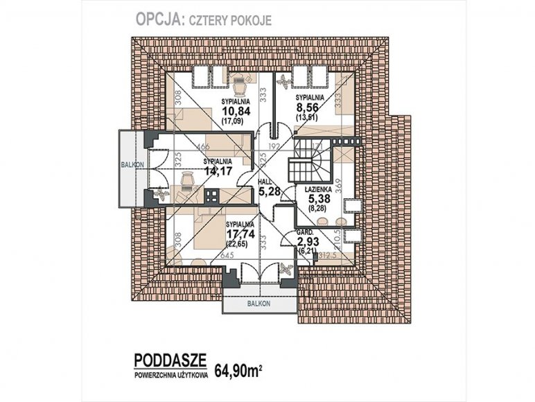 rzut poddasza - opcja 4 sypialnie