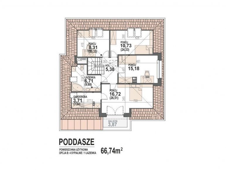 rzut poddasza - opcja (4pokoje)