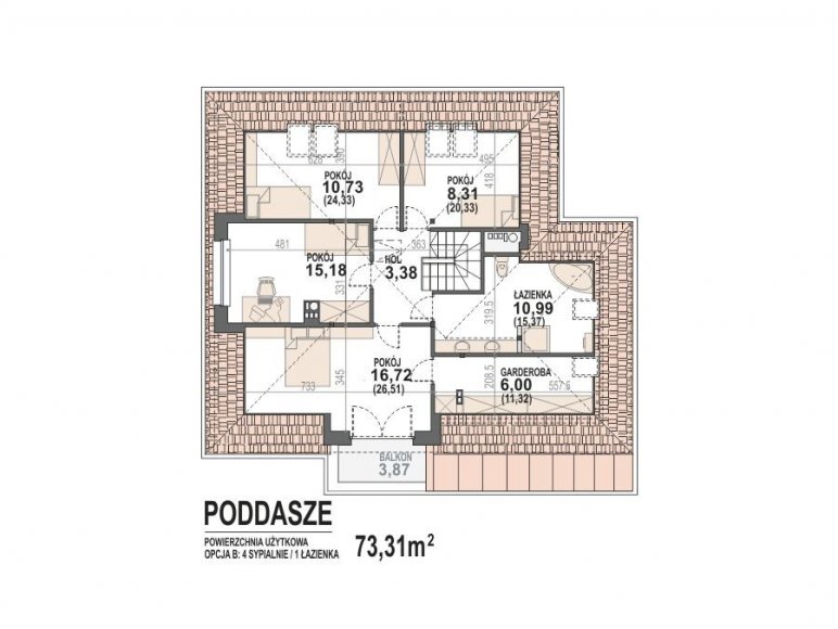 rzut poddasza - opcja (4pokoje)